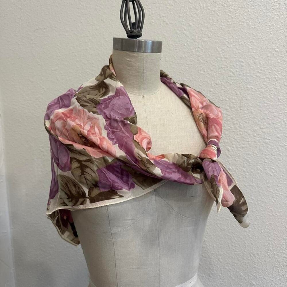 Vintage Echo Floral Silk Scarf | Pink Rose & Lavender Botanical Print